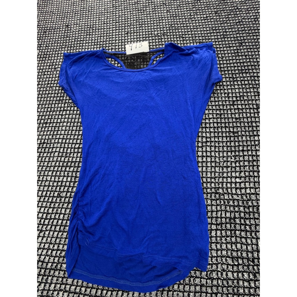 Unbranded Lace Back Top Womens Small Blue Draped Ruched Cap Sleeve